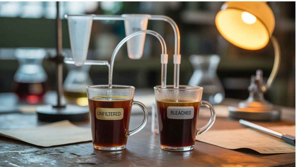 Do bleached filters change coffee taste or composition?